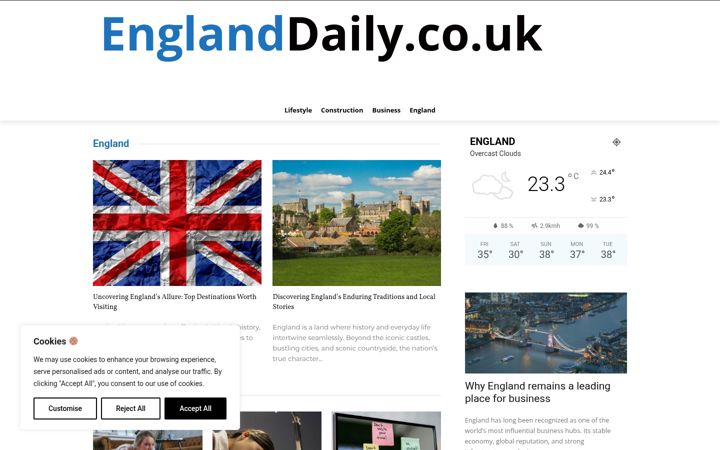 Screenshot von englanddaily.co.uk