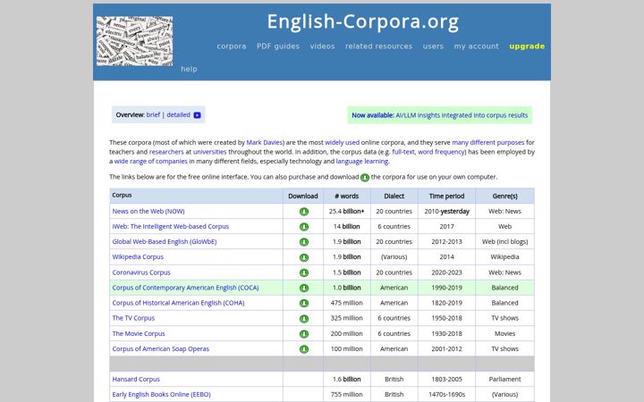 Screenshot of english-corpora.org