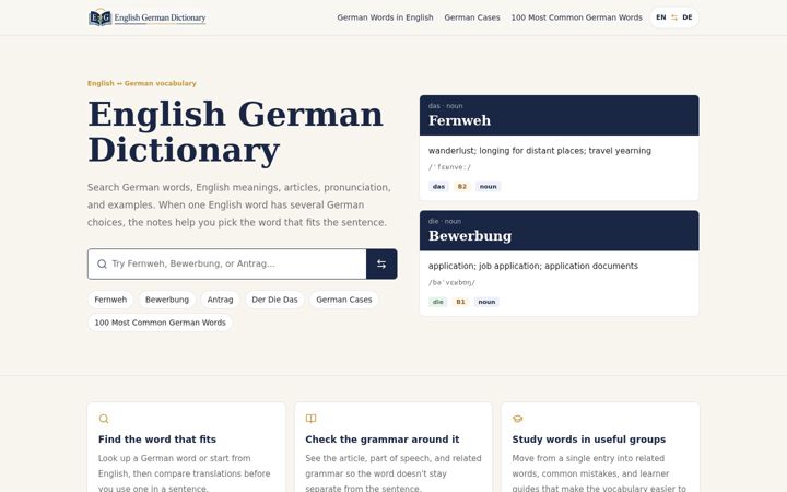 Screenshot of english-german-dictionary.com