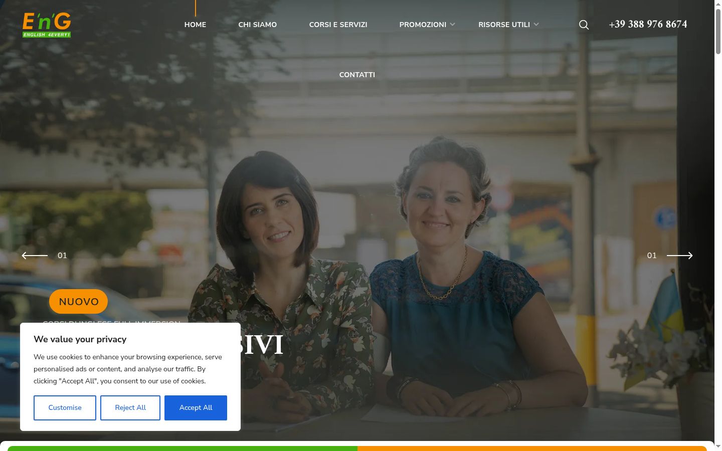 Screenshot del banner di consenso mostrato prima di qualsiasi interazione
