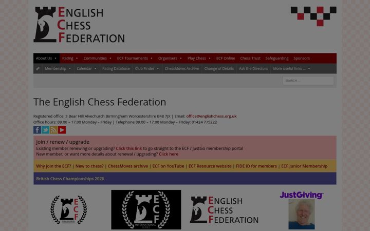 Screenshot of englishchess.org.uk