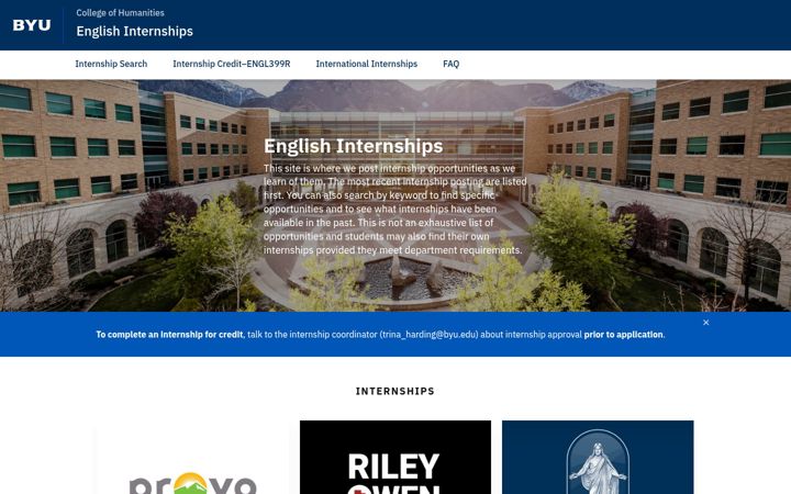 Screenshot of englishinternships.byu.edu