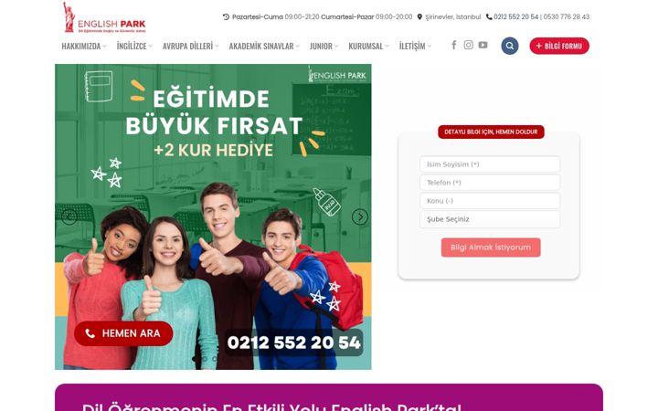 Ekrano kopija englishpark.com.tr