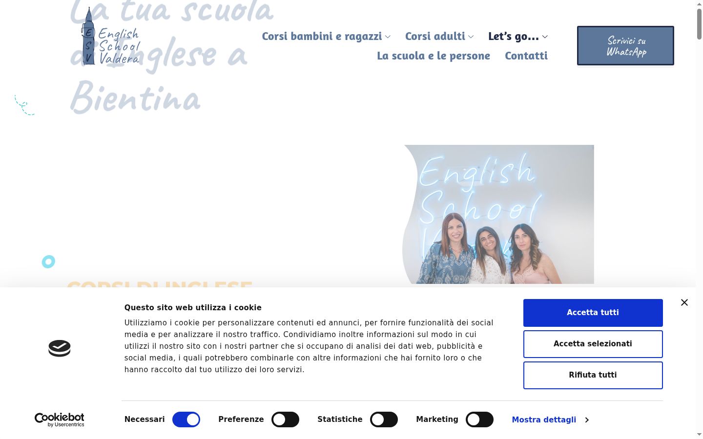 Screenshot del banner di consenso mostrato prima di qualsiasi interazione