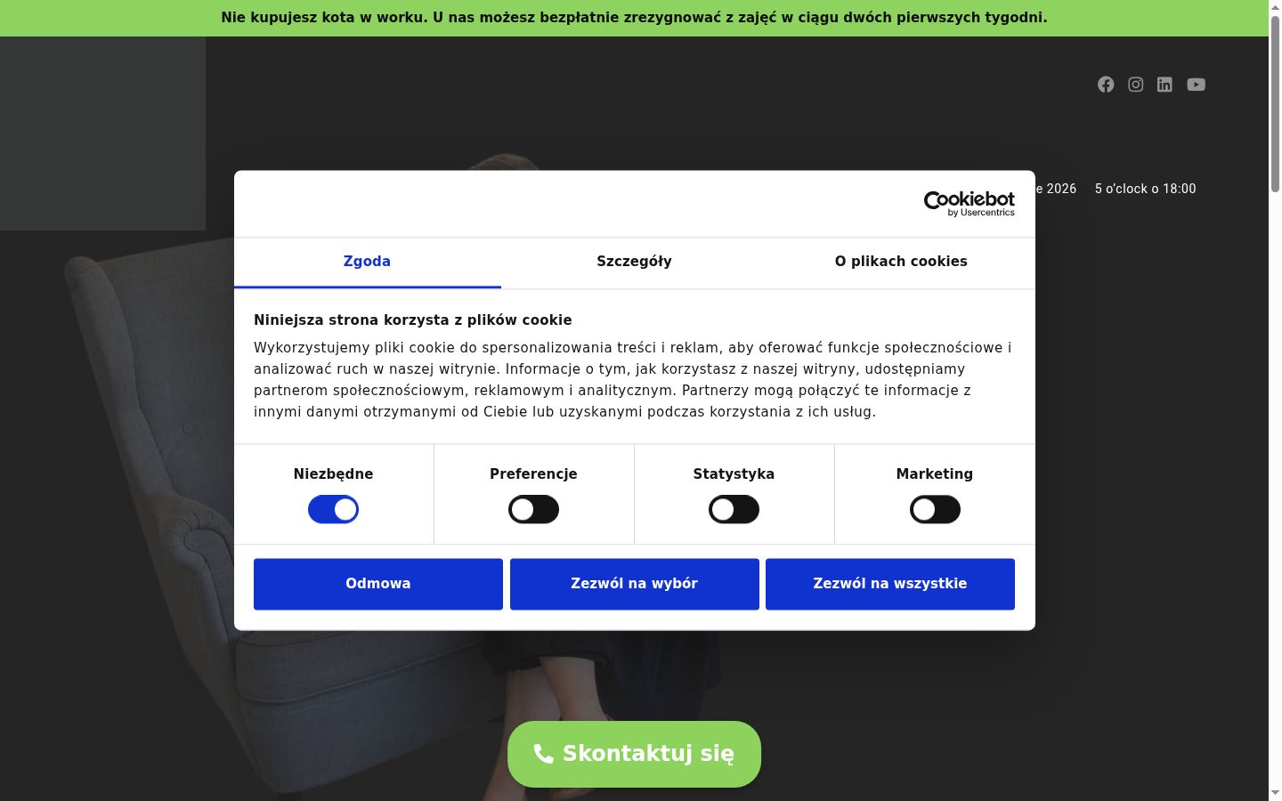 Screenshot tal-banner tal-kunsens muri qabel kwalunkwe interazzjoni