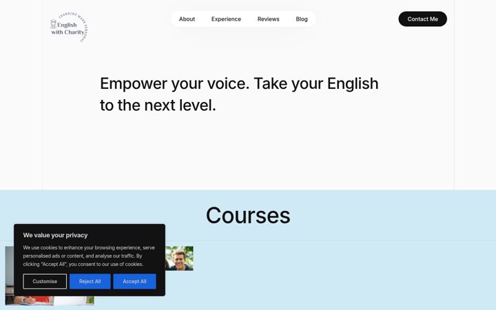 Skærmbillede af englishwithcharity.it