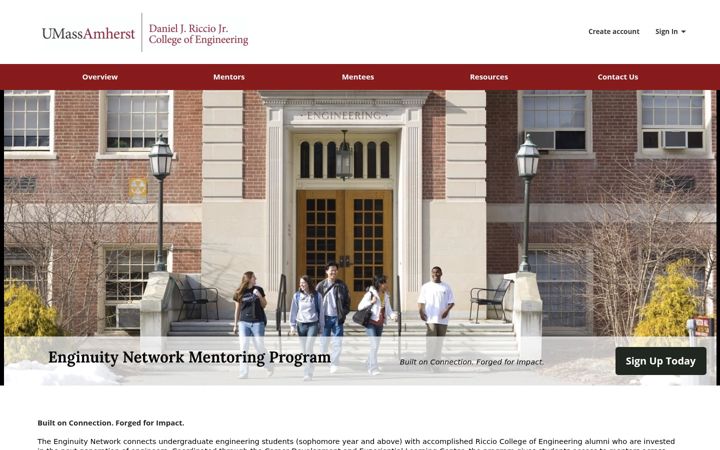 Screenshot of engmentor.umass.edu