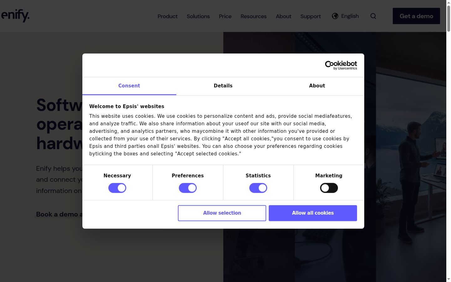 Screenshot van de toestemmingsbanner zoals getoond vóór enige interactie