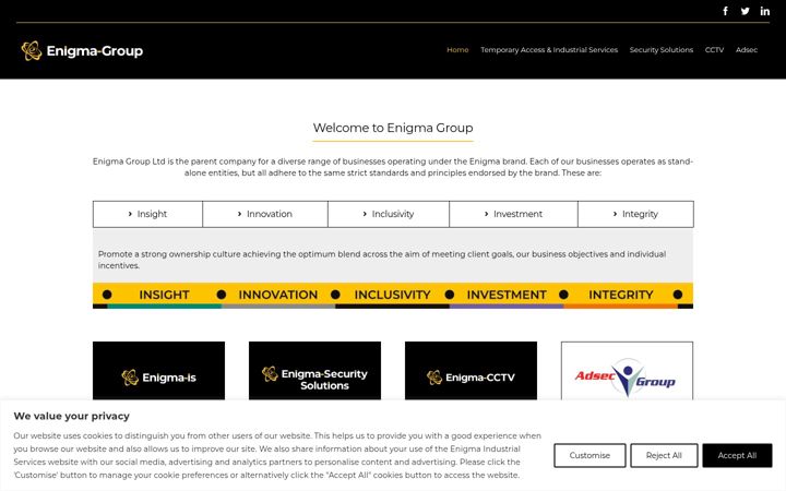 Kuvakaappaus sivustosta enigma-group.info