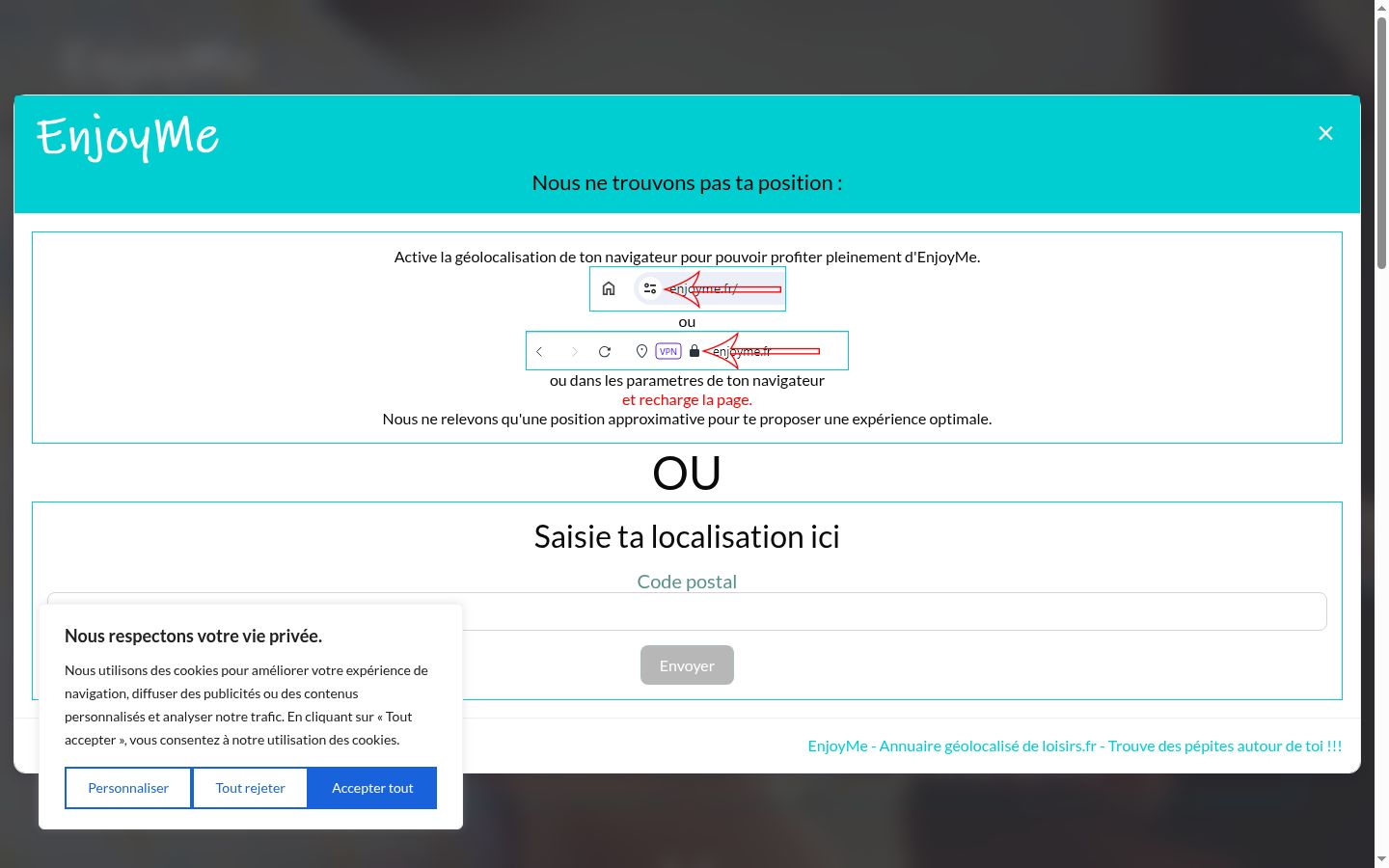 Screenshot of the consent banner shown before any interaction