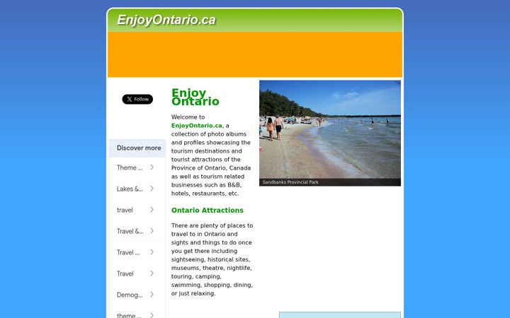 Captura de ecrã de enjoyontario.ca