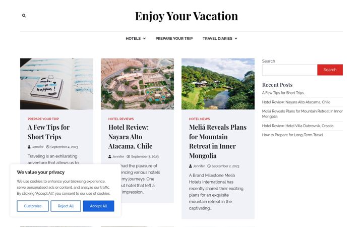 Kuvakaappaus sivustosta enjoyyourvacation.info