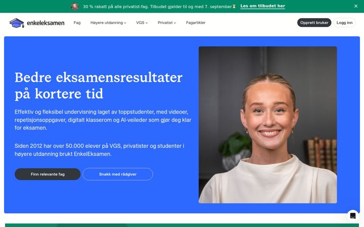 Ekrānuzņēmums no enkeleksamen.no