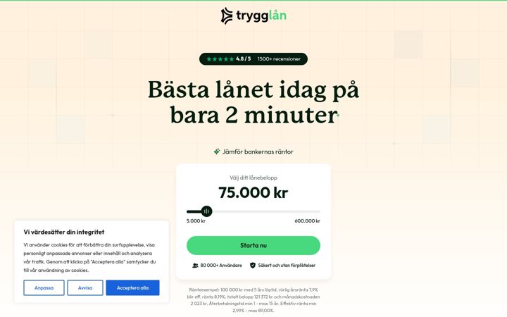 Skærmbillede af enklarelaan.se