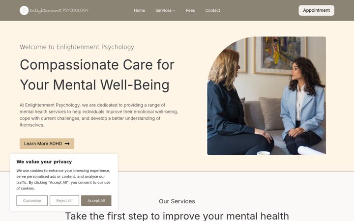 Screenshot of enlightenmentpsych.com