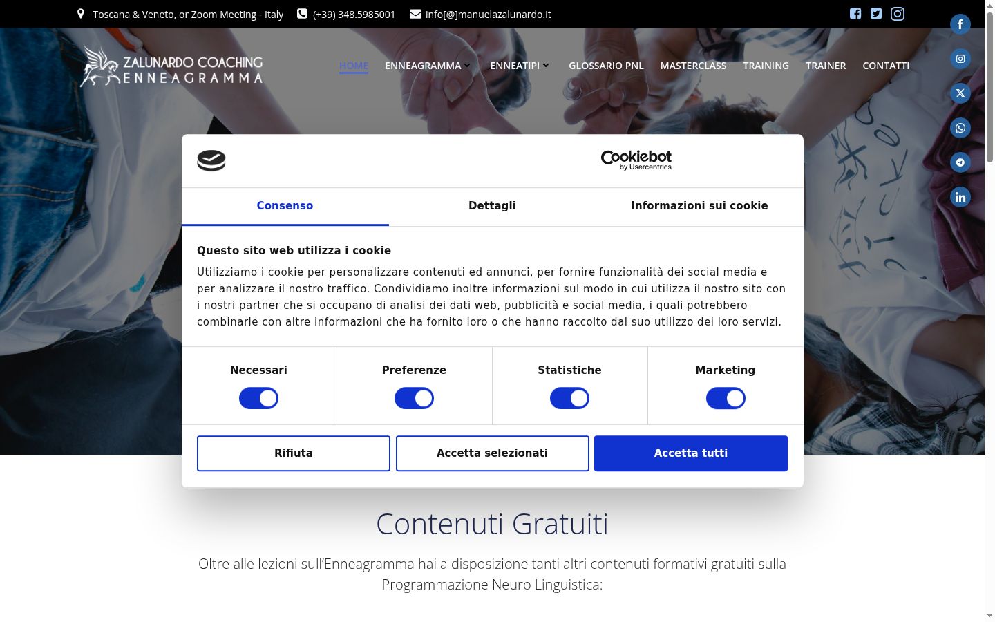 Screenshot del banner di consenso mostrato prima di qualsiasi interazione