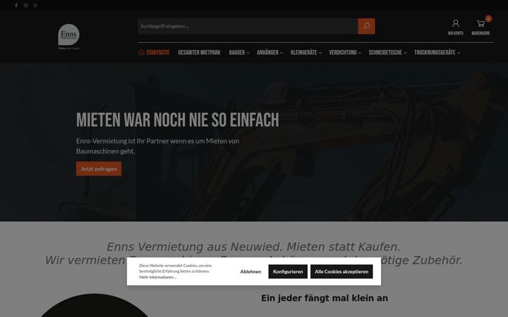 Screenshot stránky enns-vermietung.de
