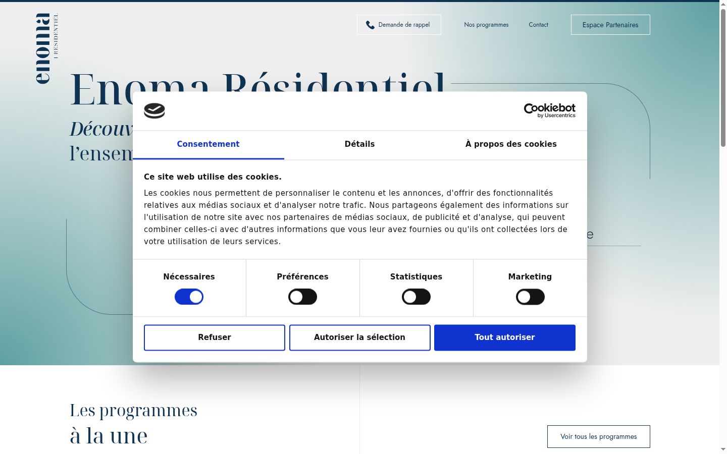 Screenshot del banner di consenso mostrato prima di qualsiasi interazione