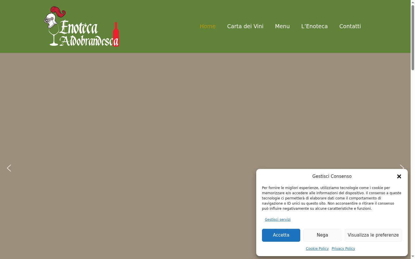 Screenshot del banner di consenso mostrato prima di qualsiasi interazione