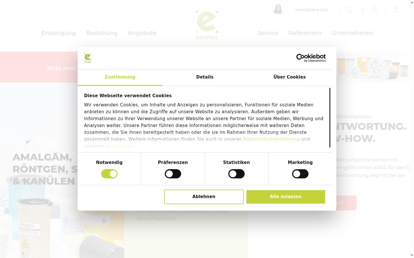 Screenshot del banner di consenso mostrato prima di qualsiasi interazione