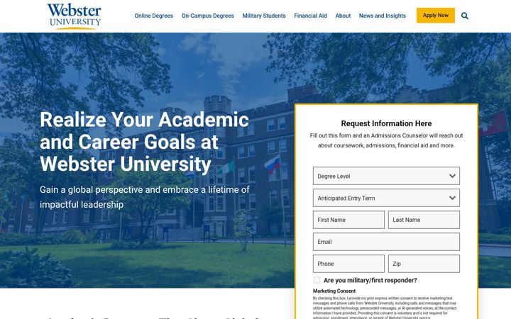 Screenshot of enroll.webster.edu