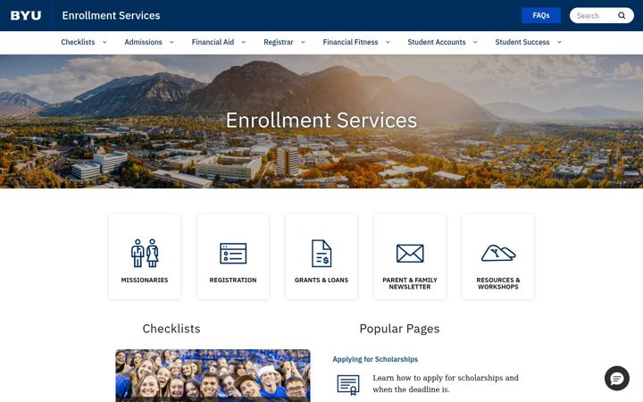 Screenshot of enrollment.byu.edu