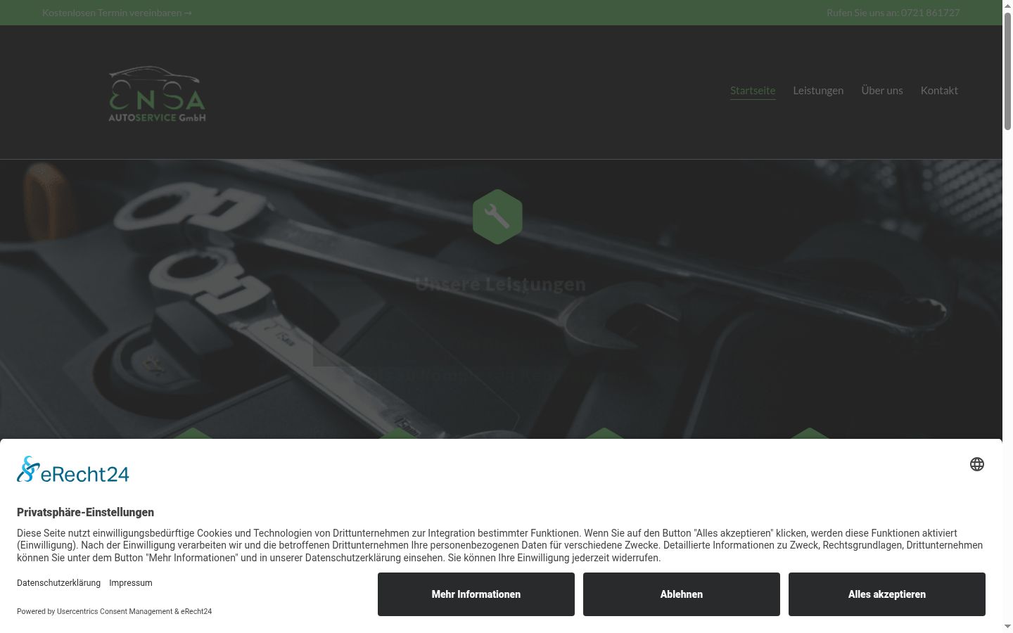 Captura de pantalla del banner de consentimiento mostrado antes de cualquier interacción