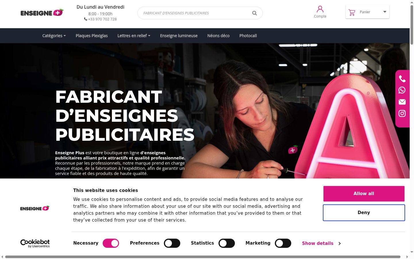 Screenshot del banner di consenso mostrato prima di qualsiasi interazione