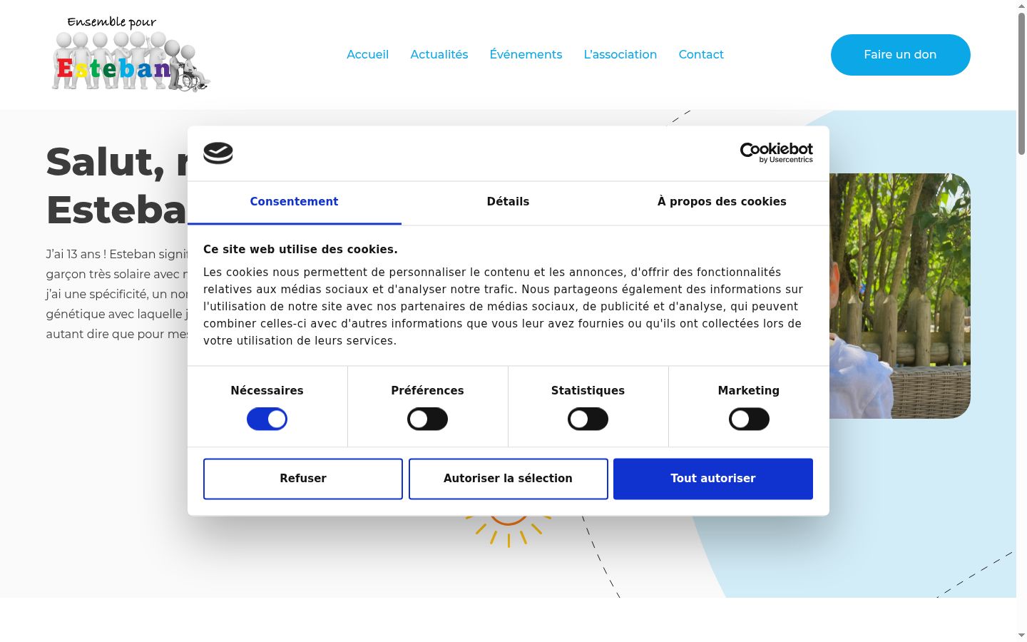Capture d'écran de la bannière de consentement affichée avant toute interaction
