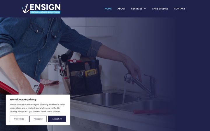 Screenshot von ensignheatingandcooling.co.uk