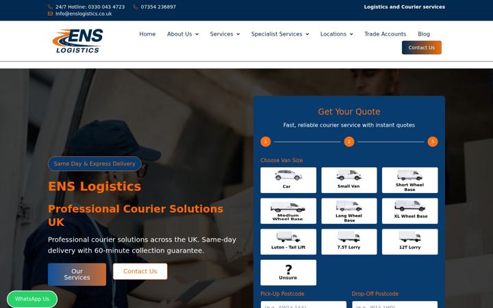 Screenshot von enslogistics.co.uk
