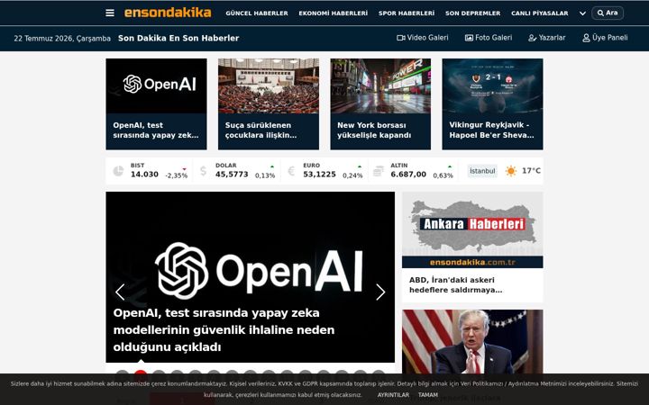 Screenshot of ensondakika.com.tr