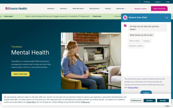 Skärmbild av ensorahealth.com