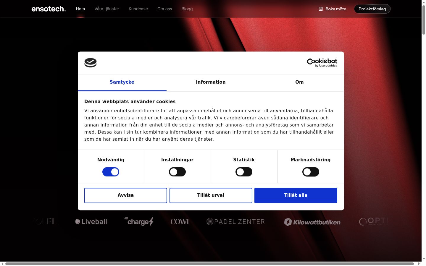 Screenshot of the consent banner shown before any interaction