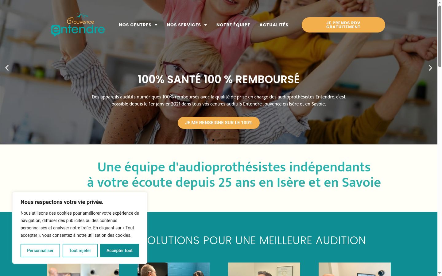 Capture d'écran de la bannière de consentement affichée avant toute interaction