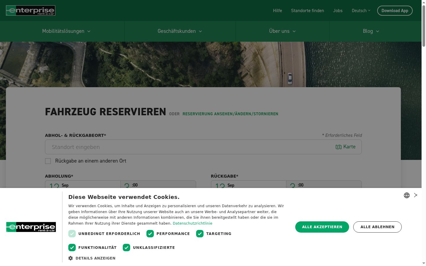 Screenshot des Einwilligungsbanners vor jeglicher Interaktion