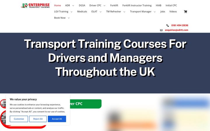 Screenshot stránky enterprisetransporttraining.co.uk