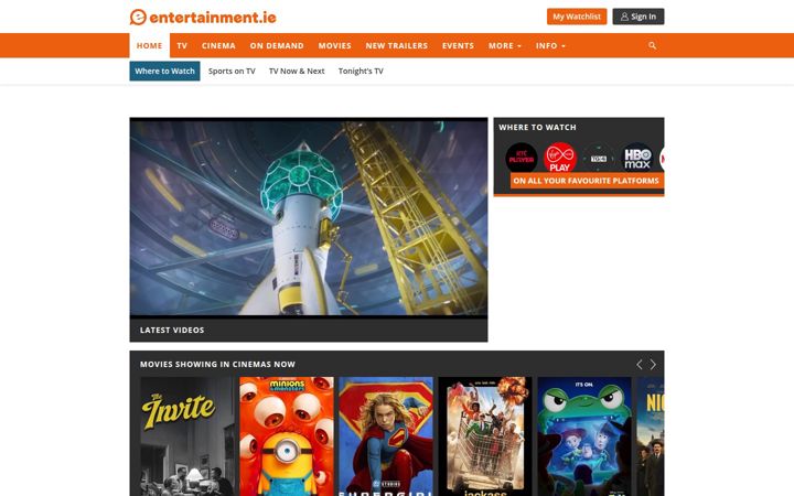 Screenshot of entertainment.ie