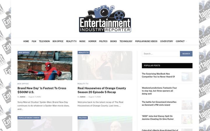 Screenshot of entertainmentindustryreporter.com