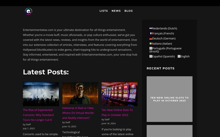 Screenshot of entertainmentwise.com