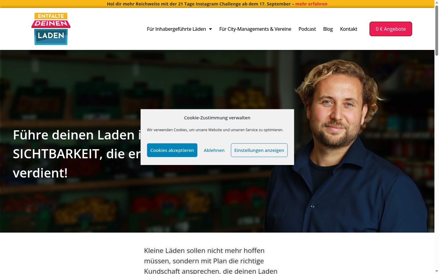 Screenshot del banner di consenso mostrato prima di qualsiasi interazione