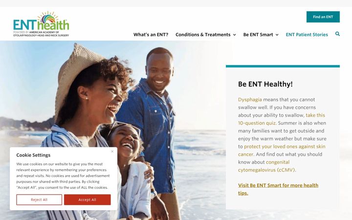 Screenshot stránky enthealth.org