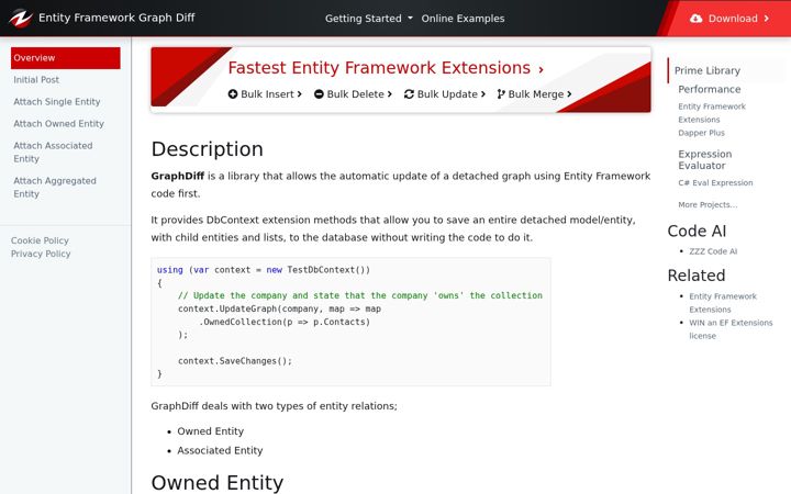 Captura de ecrã de entityframework-graphdiff.net