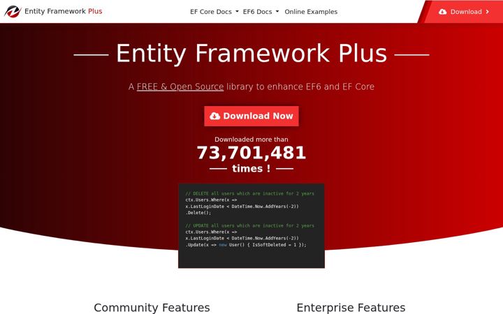 Captura de ecrã de entityframework-plus.net