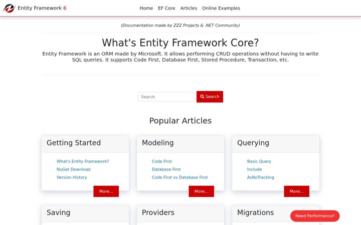 Captura de ecrã de entityframework.net