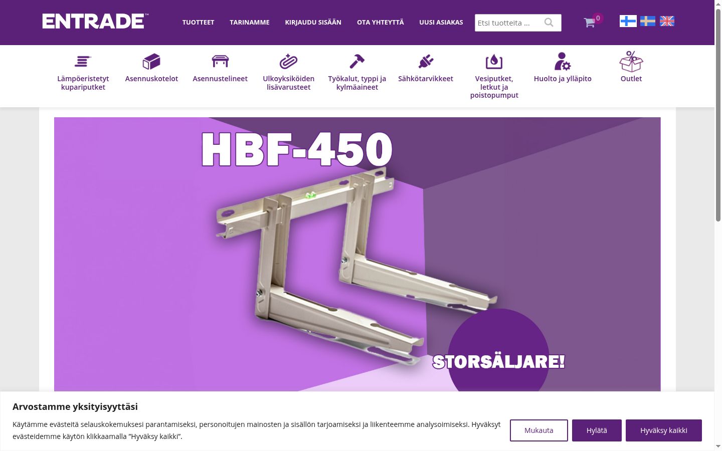 Captura de ecrã do banner de consentimento apresentado antes de qualquer interação