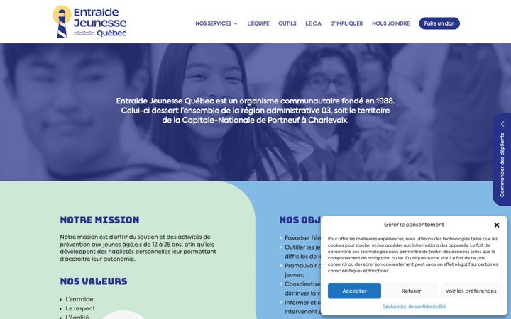 Captură de ecran a entraidejeunesse.qc.ca