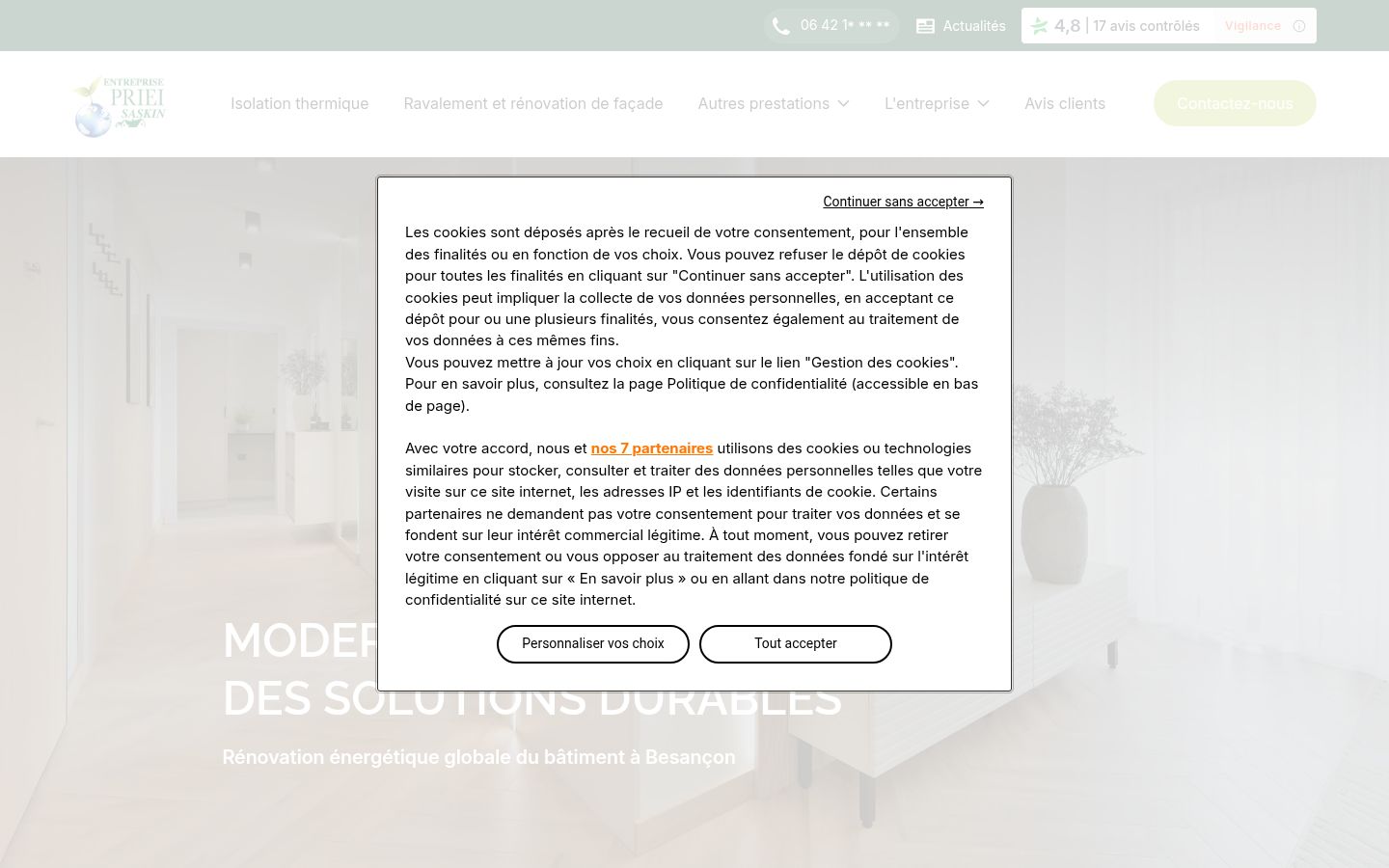 Screenshot del banner di consenso mostrato prima di qualsiasi interazione