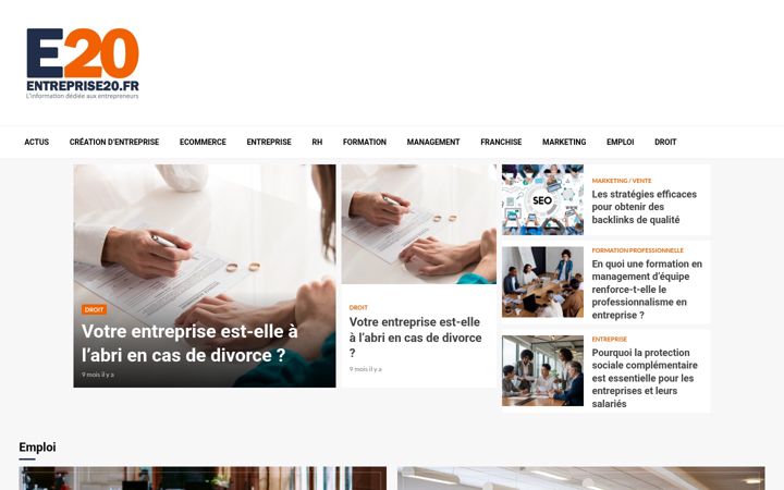 Snímek obrazovky entreprise20.fr