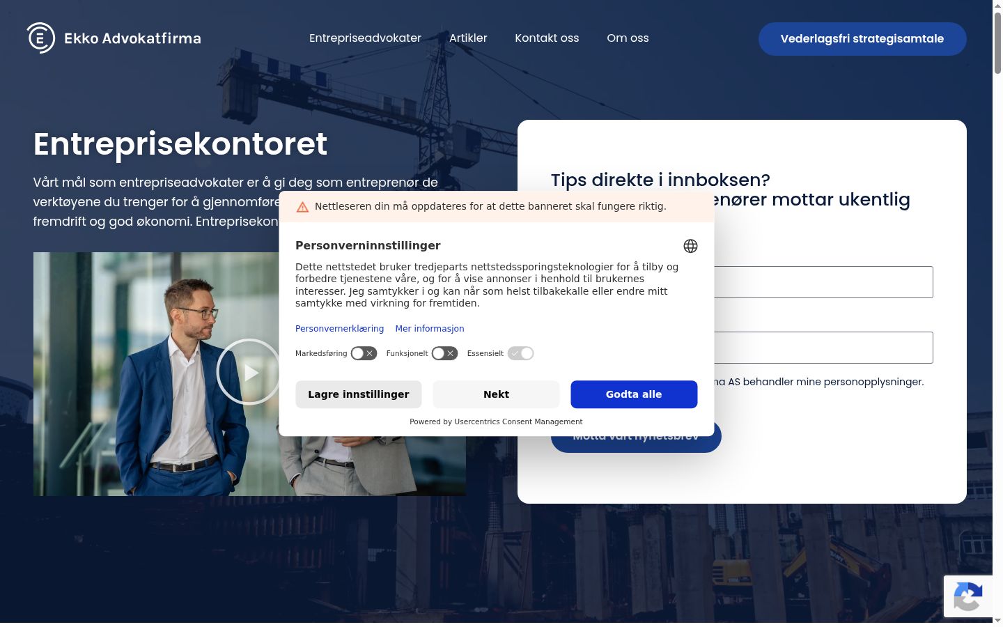 Zrzut ekranu banera zgody wyświetlanego przed jakąkolwiek interakcją